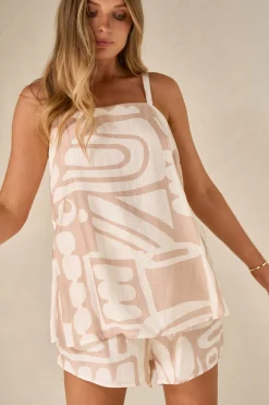Ease Away Crinkle Top - Neutral Abstract