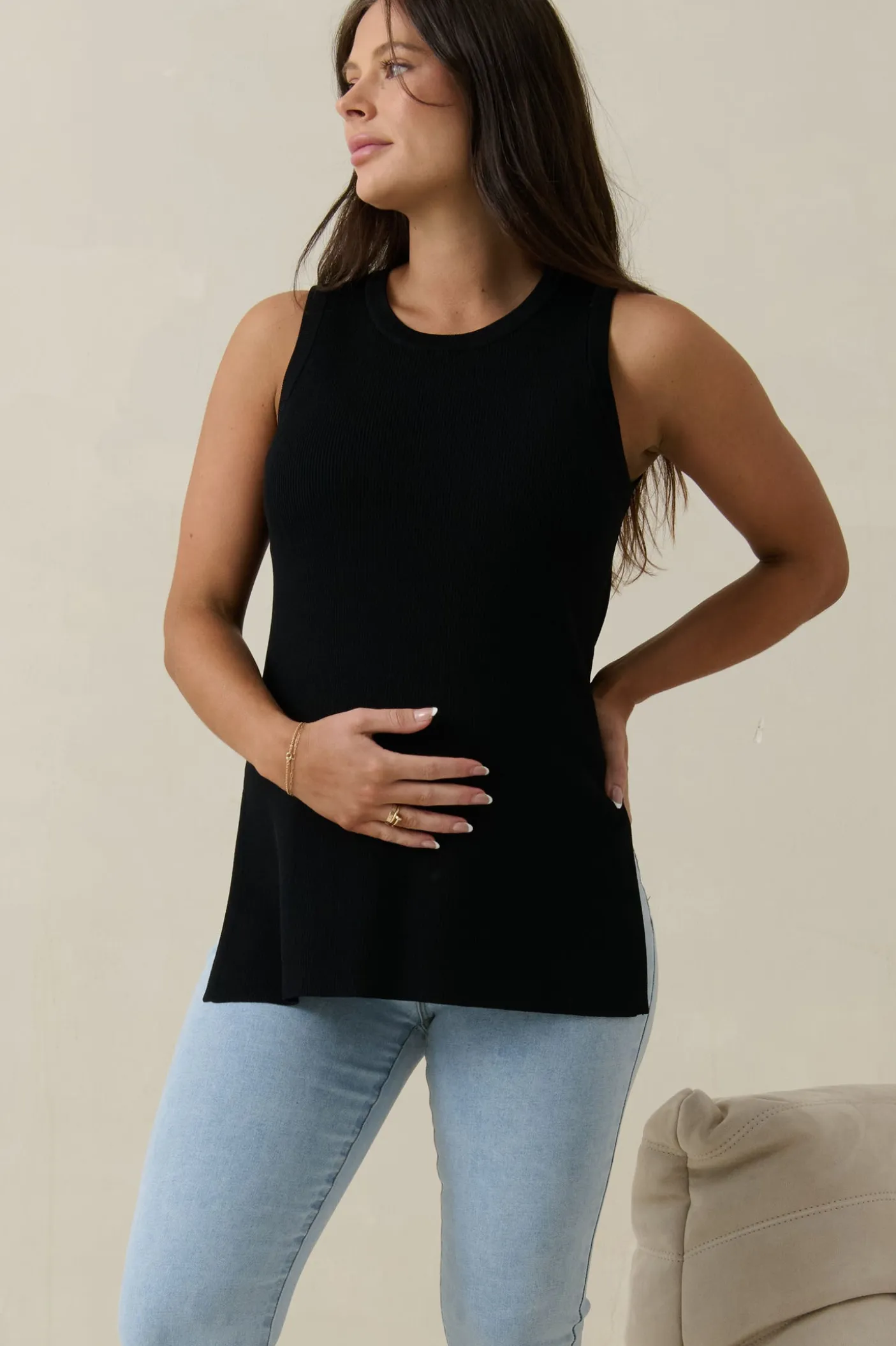 Up And Over Longline Tank - Black